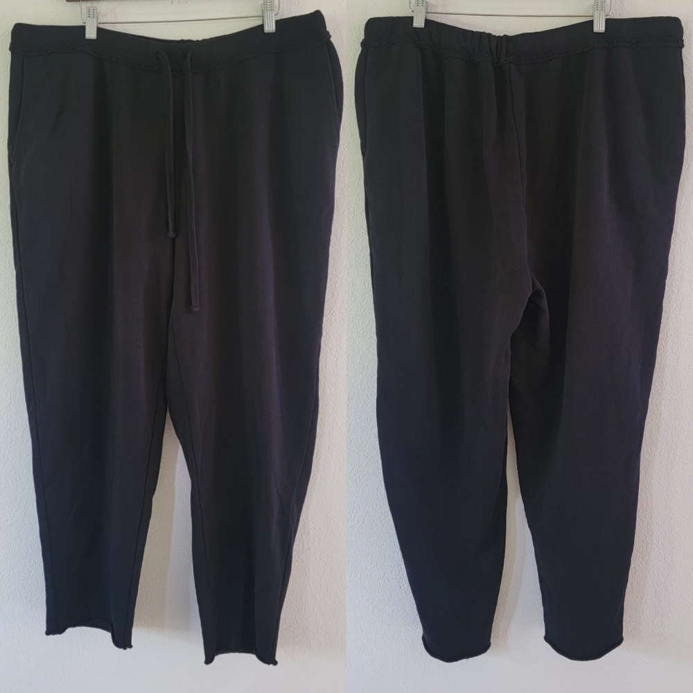 EILEEN FISHER Organic Cotton French Terry Tapered Leg Pants In Black XL.